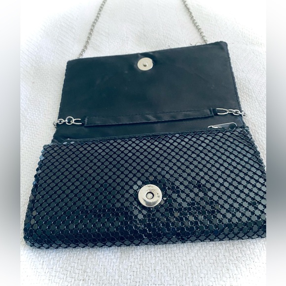 Jessica McClintock Sparkling Black Evening Clutch with Silver Chain - Picture 8 of 8